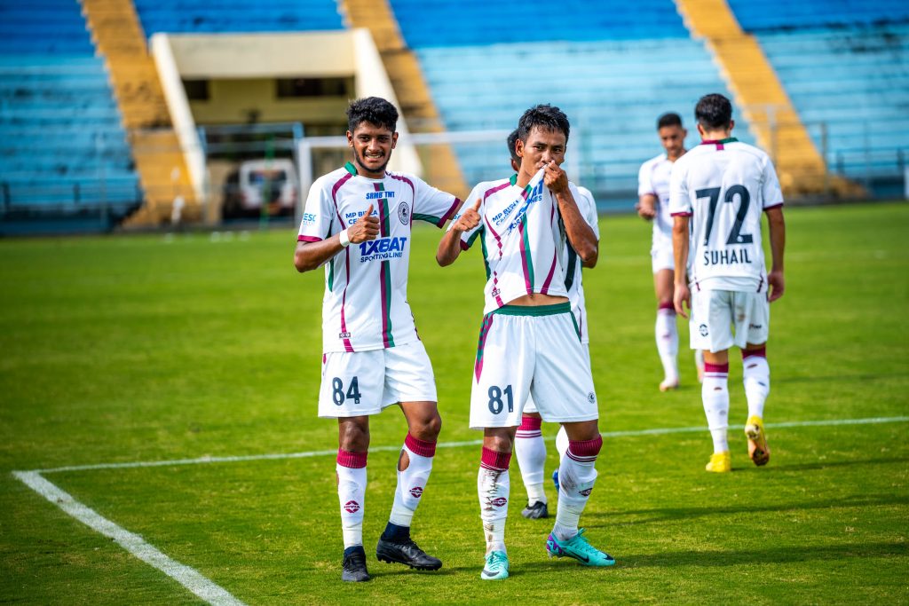 Tongsin of Mohun Bagan Super Giant celebration after scoring against Peerless SC in CFL 2024