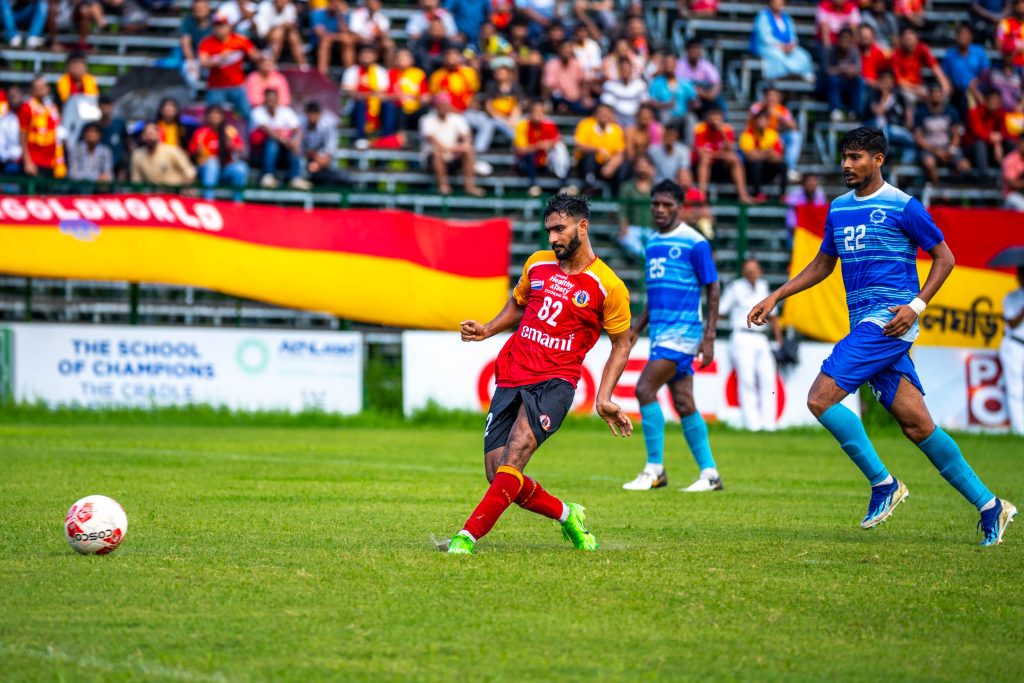 PV Vishnu's goal scoring shot against Police AC in CFL 2024