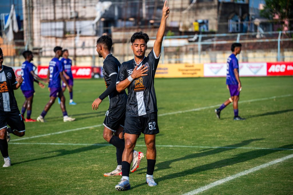 Mohitosh Roy of Mohammedan SC after scoring against Patha Chakra in CFL 2024