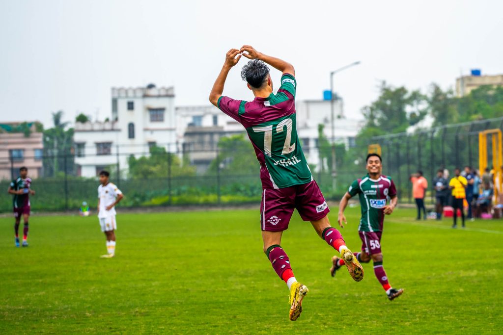 Suhail Ahmad Bhat celebrating goal against Rainbow in CFL 2024