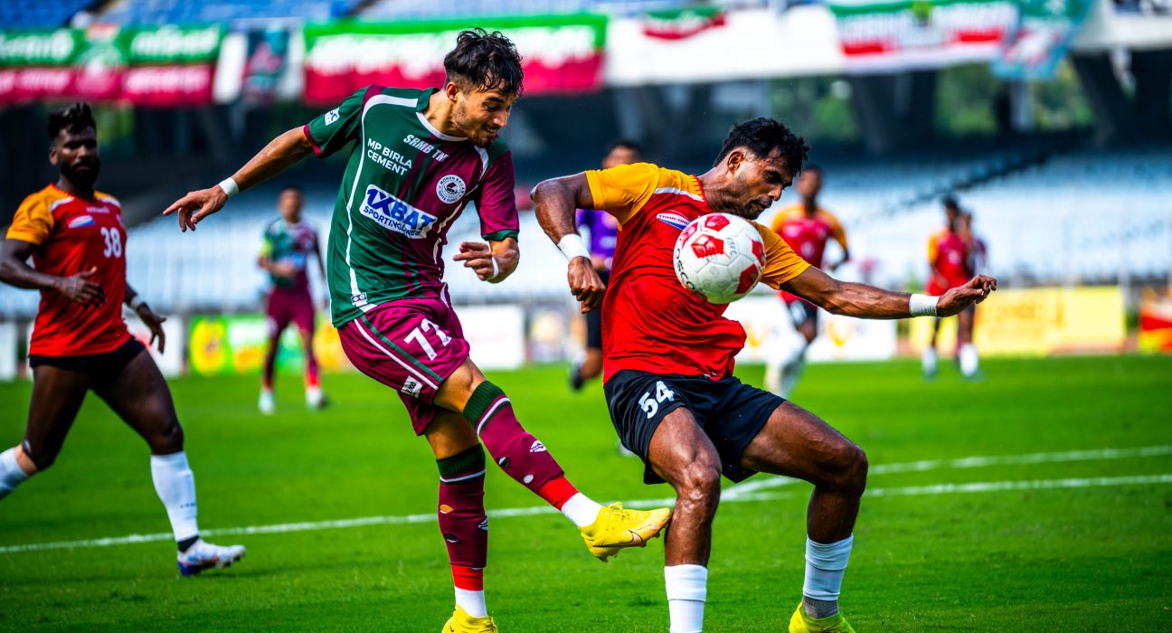 Suhail Bhat of Mohun Bagan SG taking shot against East Bengal FC in CFL 2024