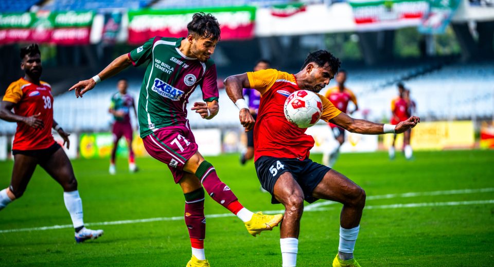Suhail Bhat of Mohun Bagan SG taking shot against East Bengal FC in CFL 2024
