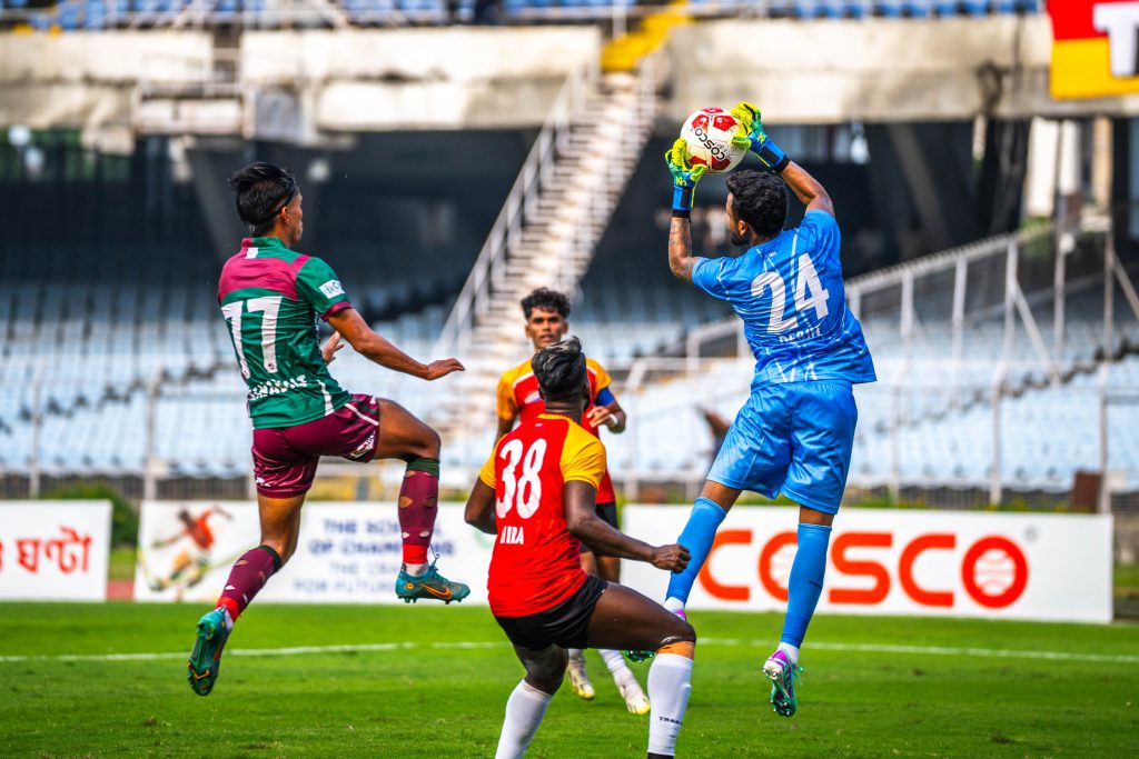 East Bengal goalkeeper collecting ball