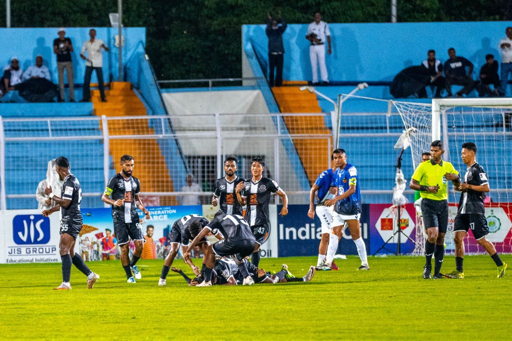 Ashley Koli of Mohammedan SC after scoring against Inter Kashi in Durand Cup 2024