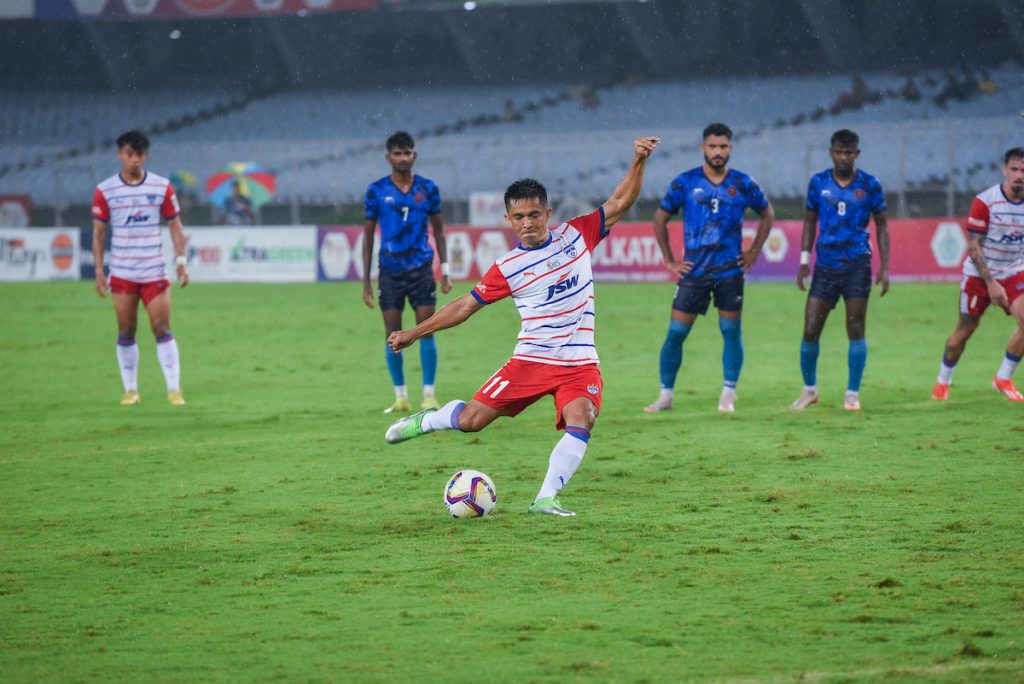 Sunil Chhetri of Bengaluru FC taking penalty against Indian Navy FT in Durand Cup 2024