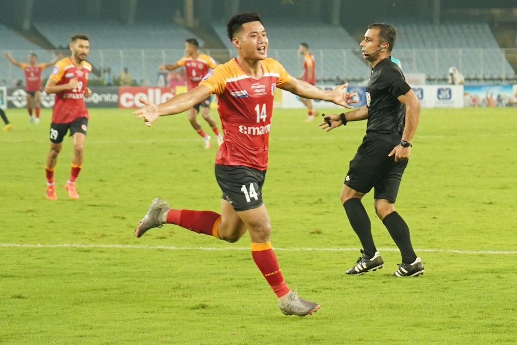 East Bengal FC David after scoring against IAFFT in Durand Cup 2024