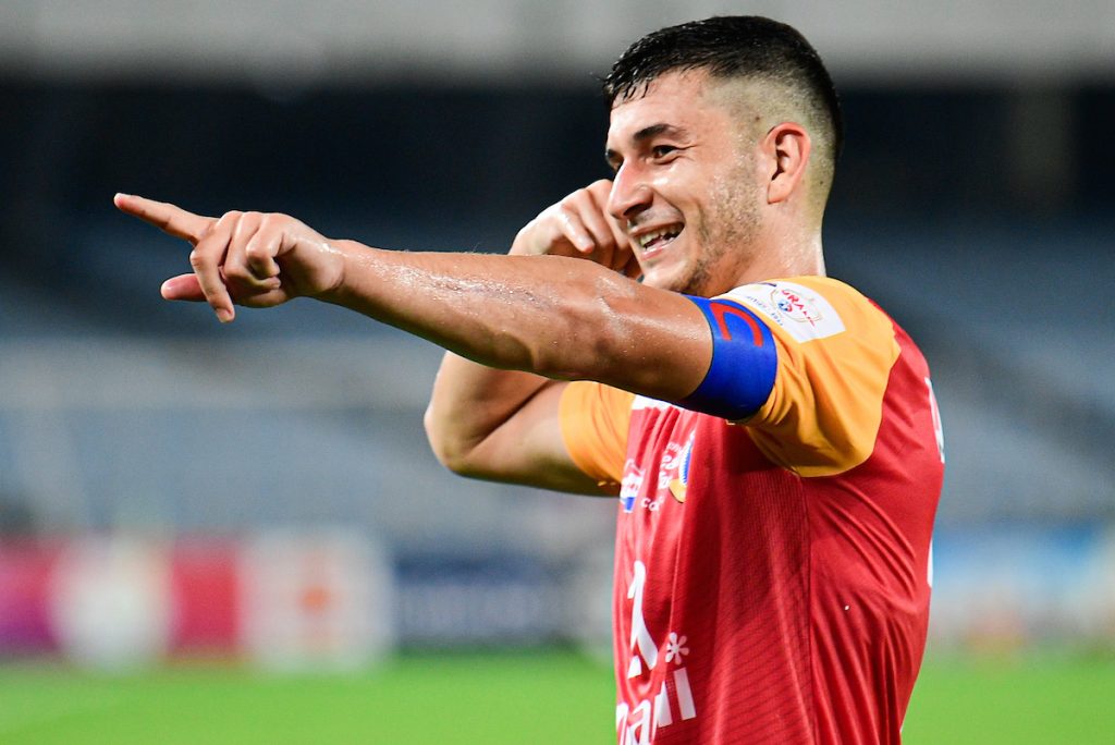 East Bengal's Crespo after scoring against IAFFT in Durand Cup 2024