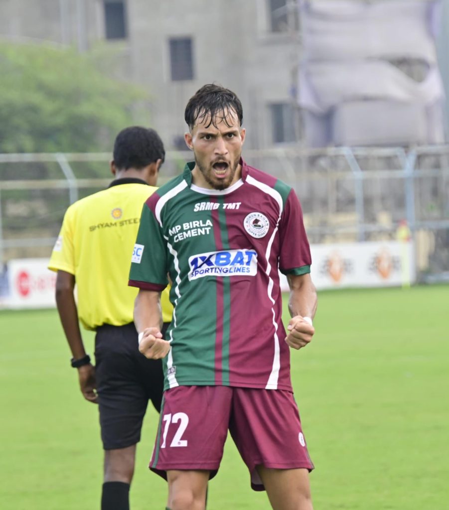 Suhail of Mohun Bagan after scoring goal against Tollygunge Agragami in CFL 2024