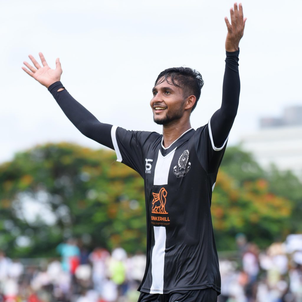 Israfil Dewan of Mohammedan SC after scoring against Army Red in CFL 2024