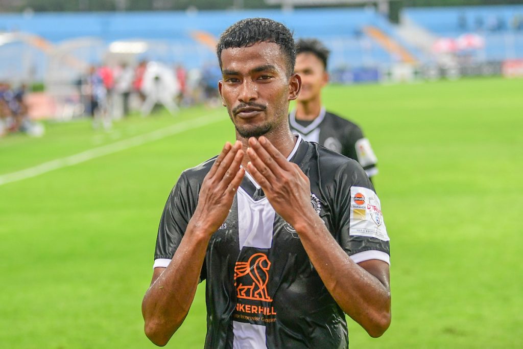 Sujit Singh of Mohammedan SC after scoring only goal of the match against Indian Navy FT in Durand Cup 2024
