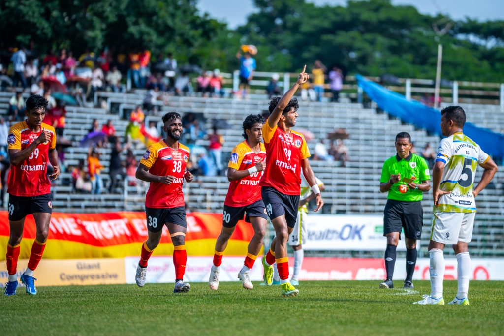 Muhammed Musharaf celebrating after scoring against Eastern Railway FC in CFL 0224