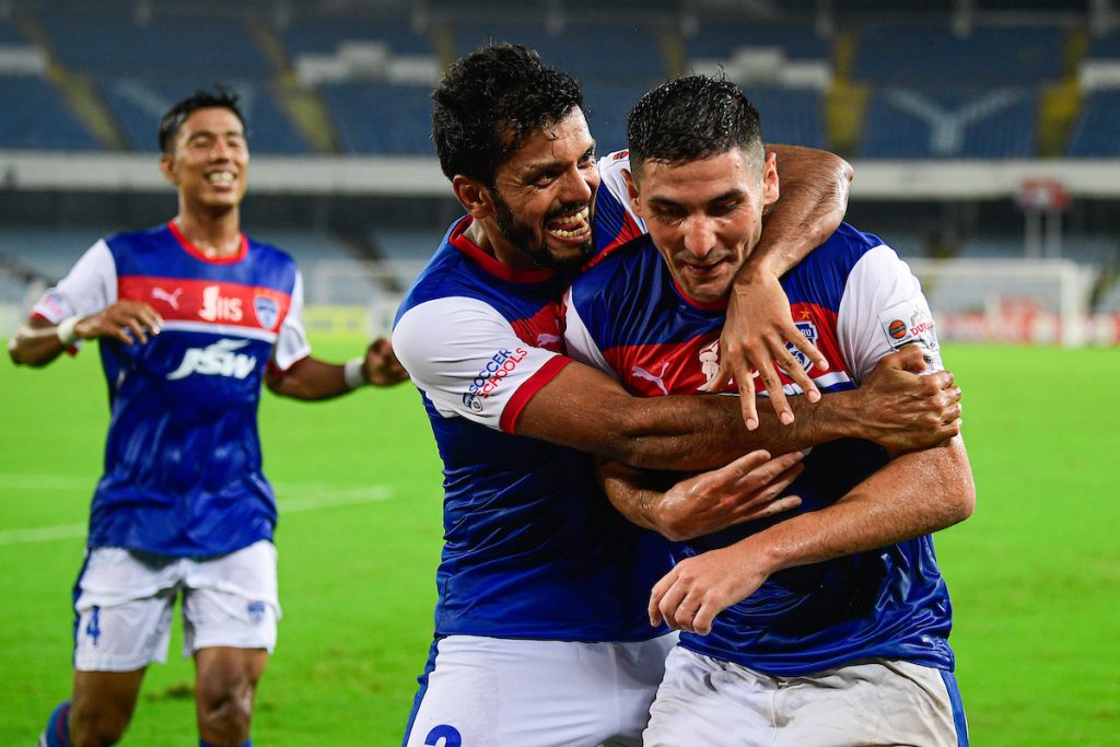 Pereyra Diaz of Bengaluru FC after scoring the late winner against Kerala Blasters FC in Durand Cup 2024 Quarter Final