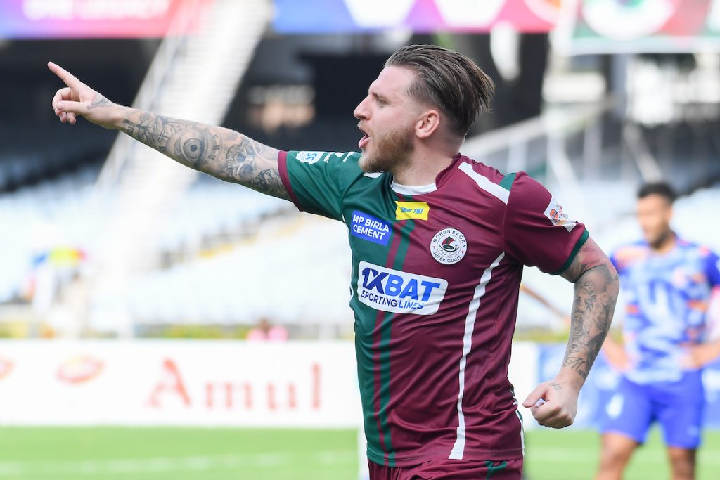 Cummins of Mohun Bagan celebrating after scoring against IAFFT in DUrand CUp 2024