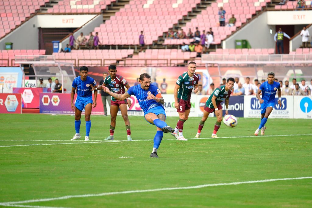 Luka Majcen of Punjab FC taking penalty against Mohun Bagan SG in Durand Cup 2024 Quarter Final