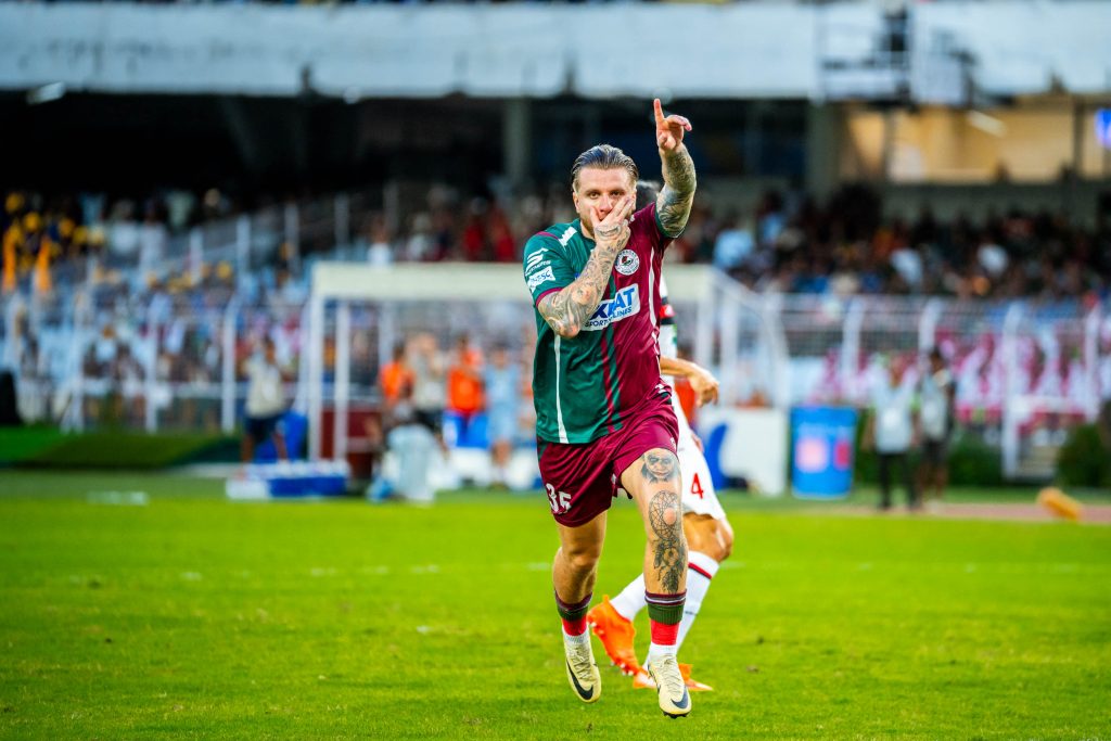 Cummins of Mohun Bagan SG celebrating after scoring goal in Durand CUp 2024 final