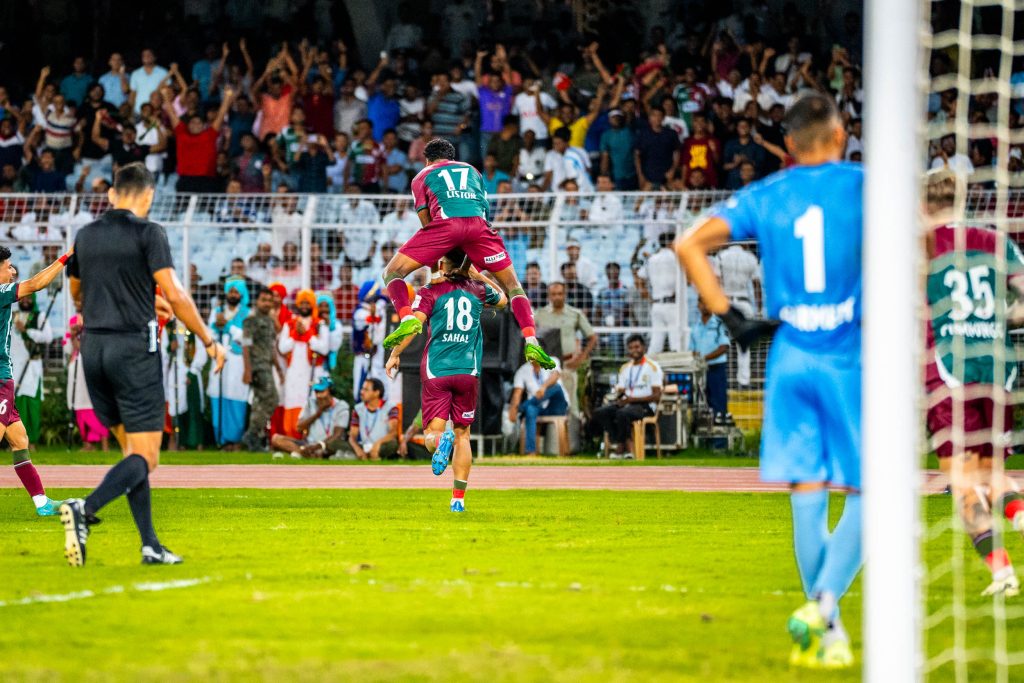 Liston Colaco and Sahal Abdul Samad celebrating after Samad scored goal in Durand Cup 2024 final