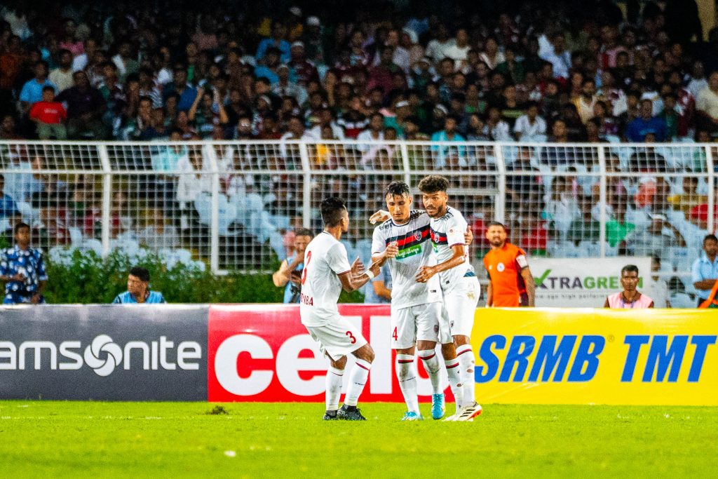Alaaeddine Ajaraie of NorthEast United after scoring goal in the Durand Cup 2024 final