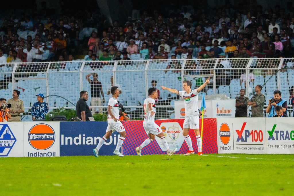 Guillermo of NorthEast United celebrating after scoring in Durand Cup 2024 final