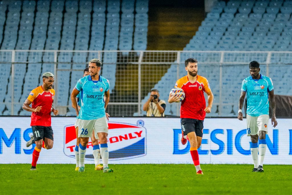 Talal of East Bengal FC after scoring from penalty against FC Goa in ISL 2024-25