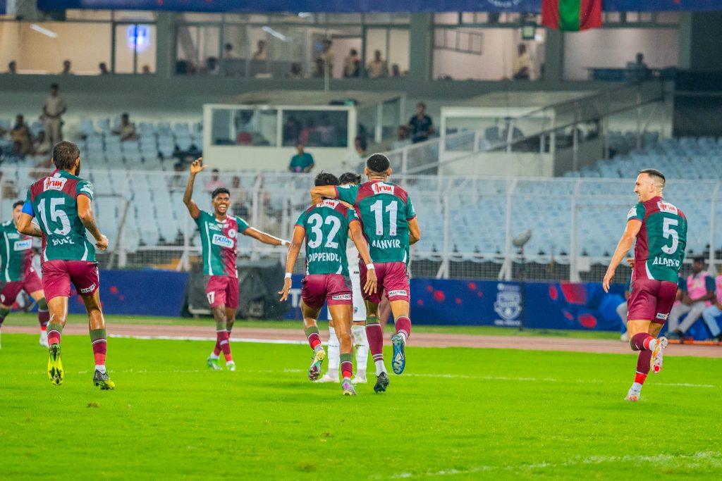 Dipendu celebrating after scoring against NUFC in ISL 2024-25