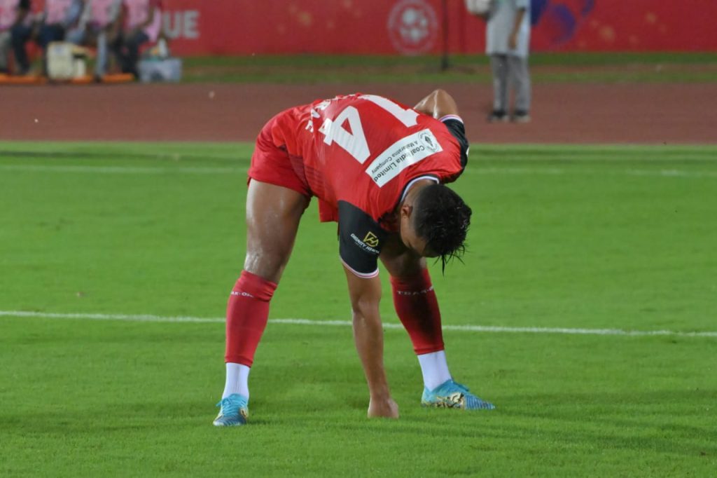 Alaaddine of NorthEast United FC after scoring against Kerala Blasters FC in ISL 2024-25