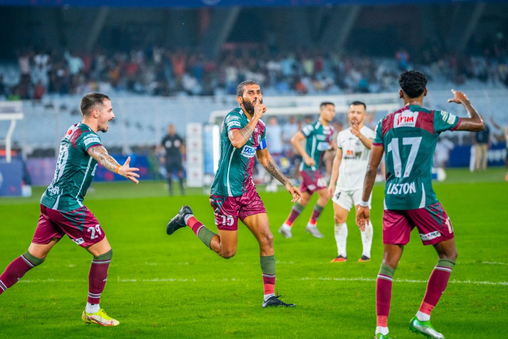 Subhasish Bose of Mohun Bagan SG celebrating scoring against Mohammedan SC in ISL 2024-25