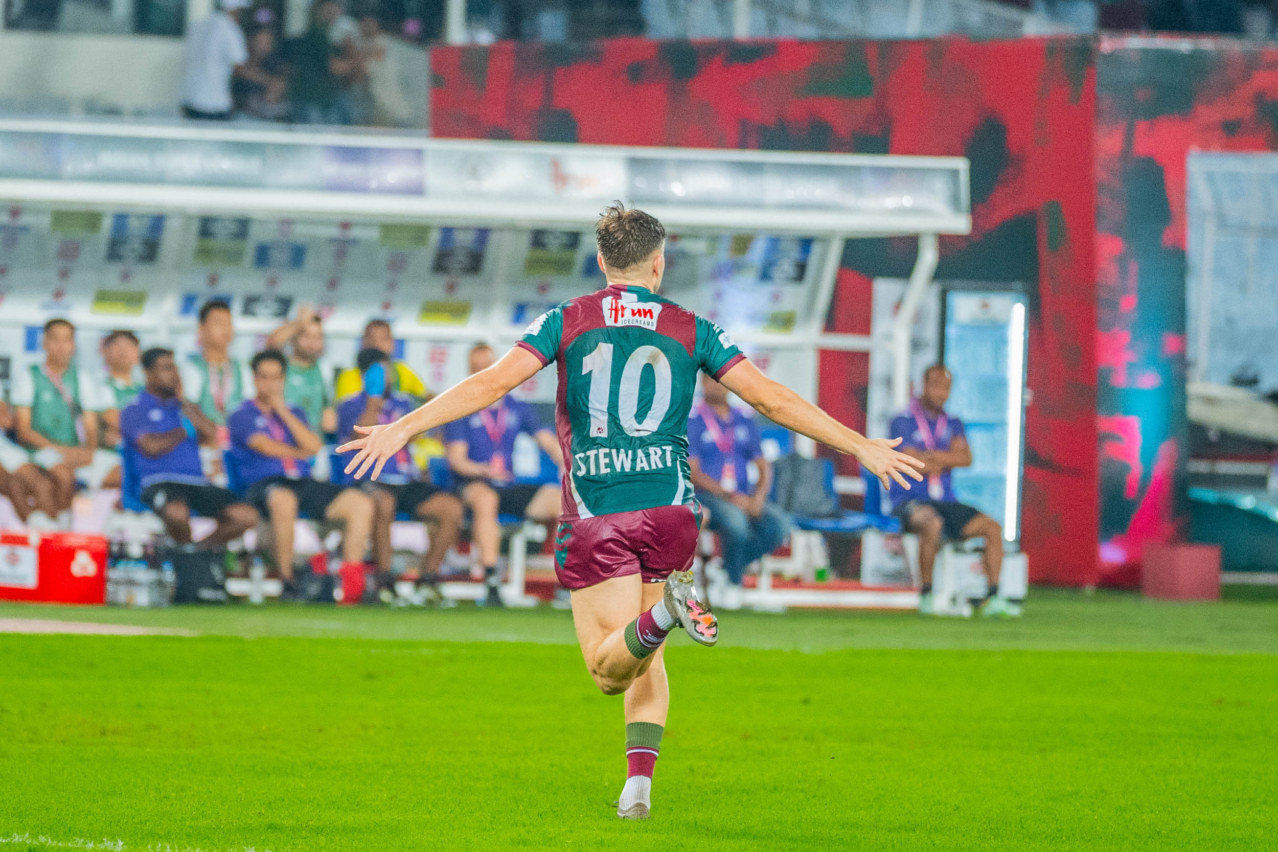Greh Stewart of Mohun Bagan SG celebrating after scoring against Mohammedan SC in ISl 2024-25