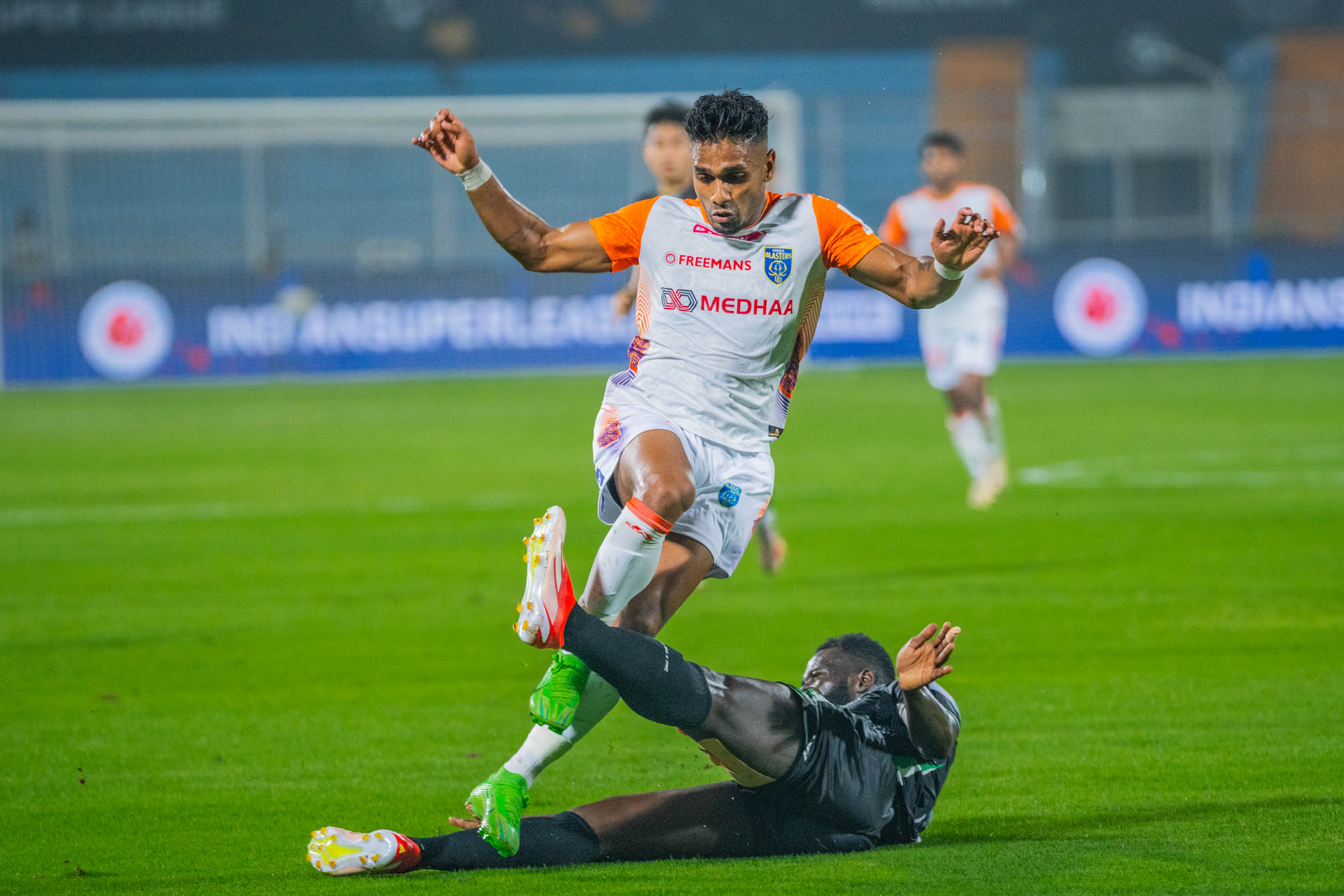 Joseph Adjei of Mohammedan SC tackling hard of Kerala Blasters Player