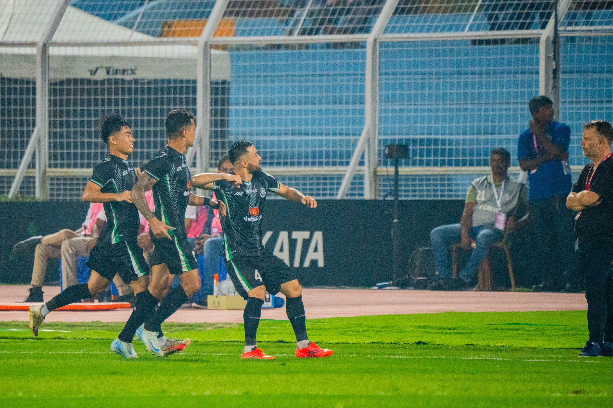 Kasimov of Mohammedan SC celebrating after scoring from penalty against Kerala Blasters