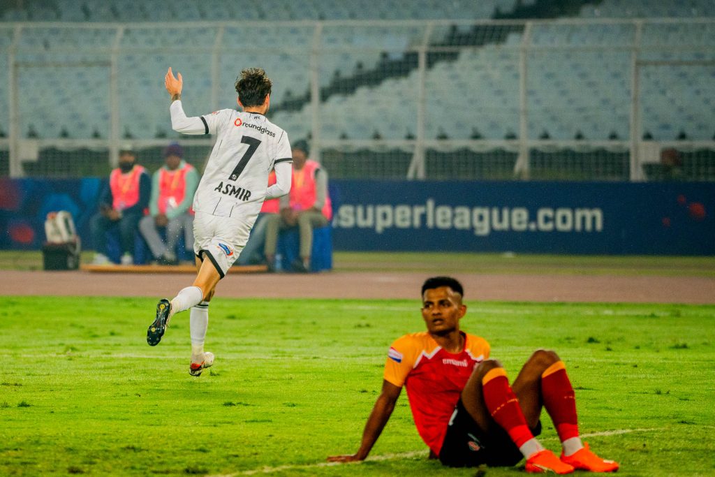 Asmir Suljic of Punjab FC after scoring against East Bengal FC