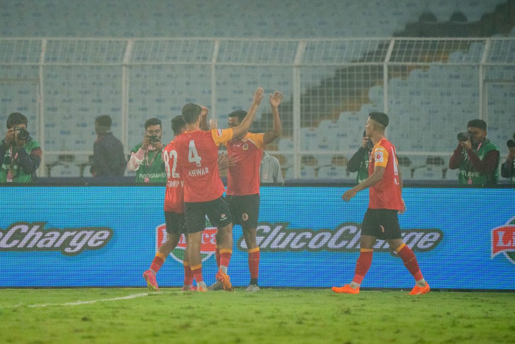 East Bengal FC celebrating the own goal by Punjab FC