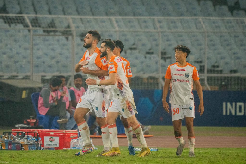 Drincic of Kerala Blasters FC after scoring against Mohun Bagan SG