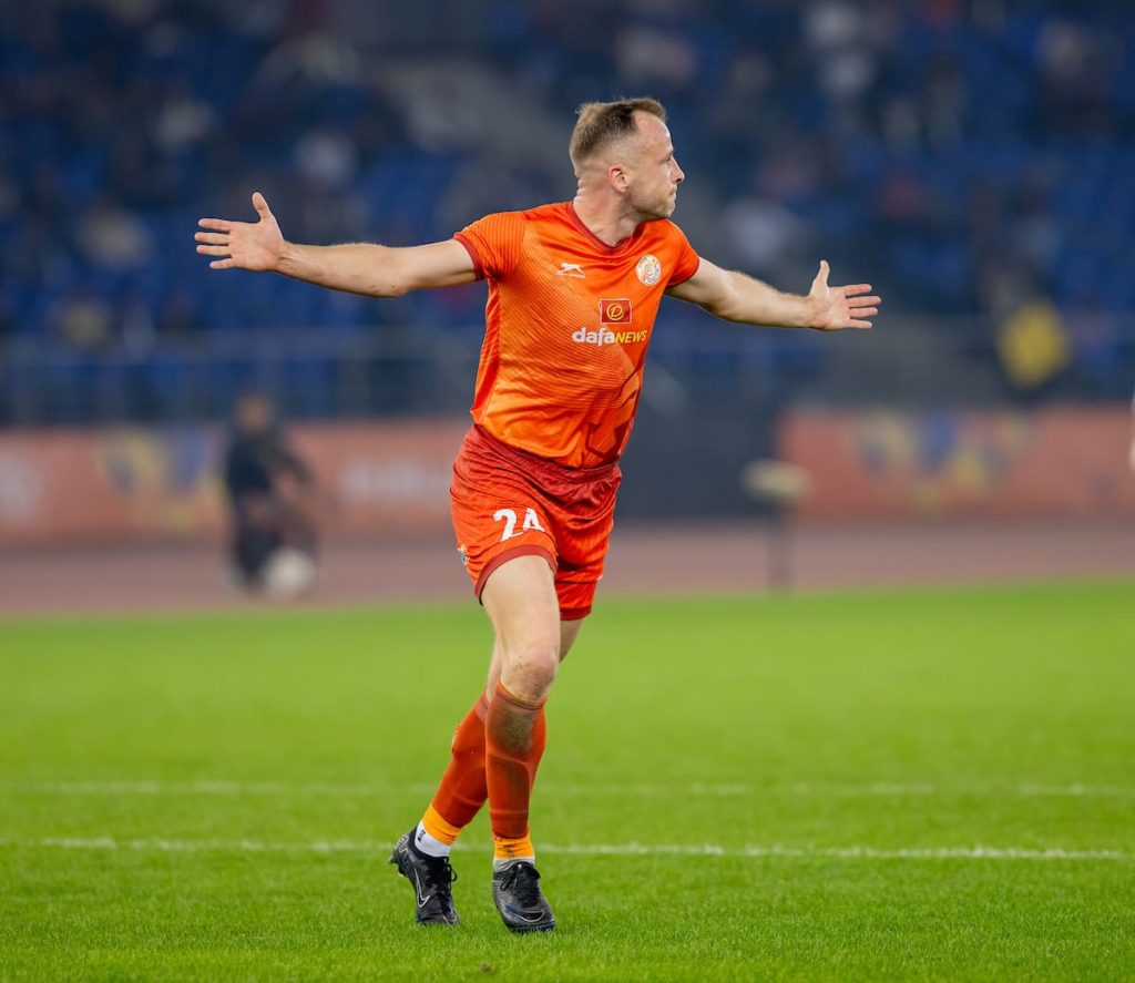 Vidal of Punjab FC celebrating after scoring against Mohammedan SC