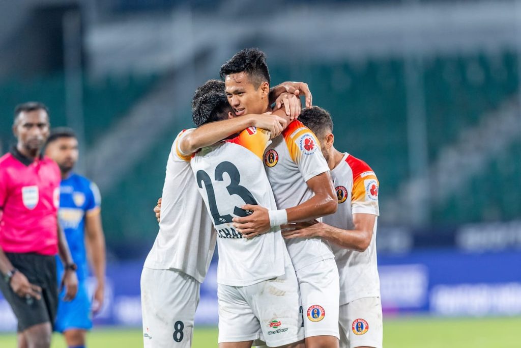 Jeakson of East Bengal FC after scoring against Chennaiyin FC in ISL