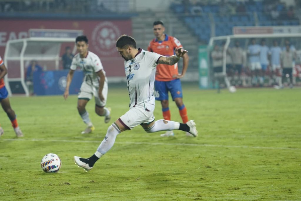 Petratos of Mohun Bagan SG taking penalty against FC Goa