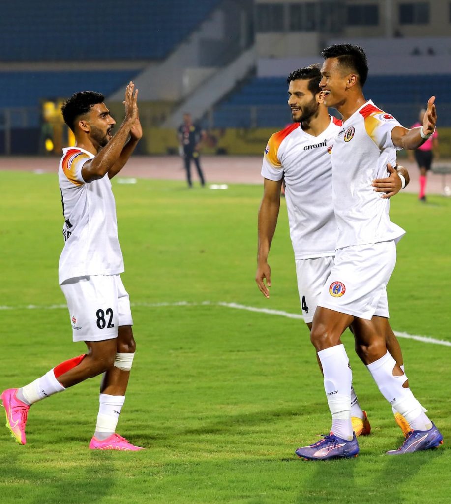 Jeakson Singh of East Bengal FC after scoring against Hyderabad FC