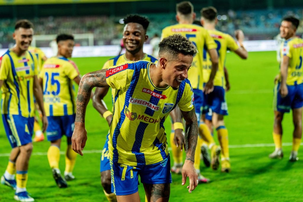 Noah of Kerala Blasters FC celebrating after scoring against Mohammedan SC