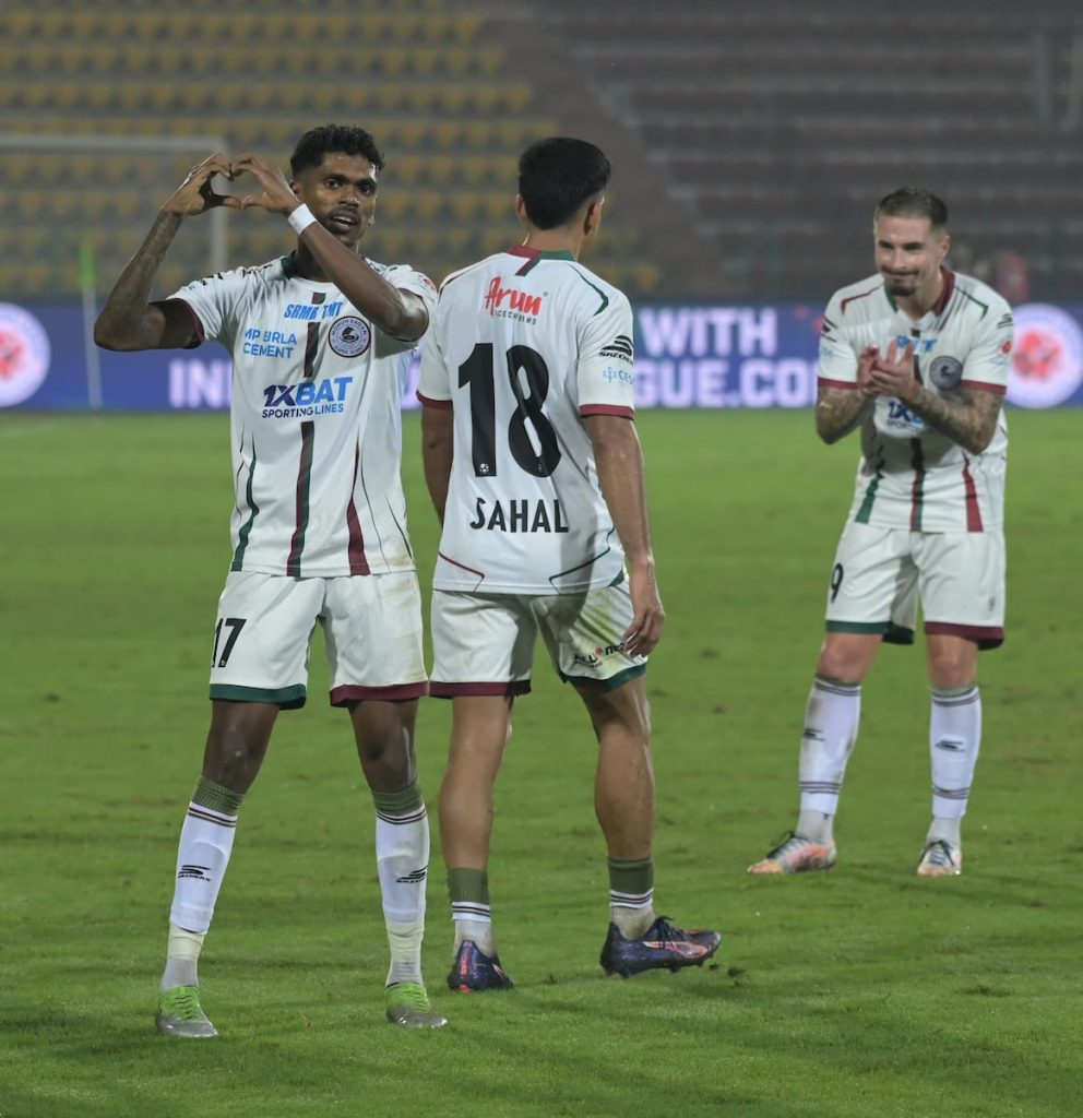 Liston Colaco celebrating after scoring against NorthEast United FC in ISL 2024-25