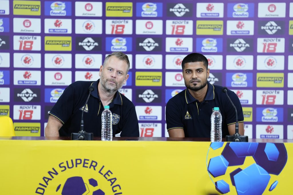 Kerala Blasters FC coach at press conference before match with Mohun Bagan SG