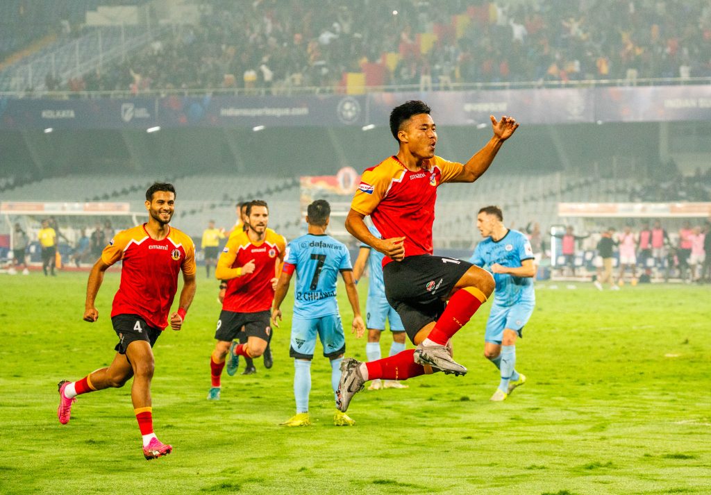 David of East Bengal after scoring against Mumbai City FC