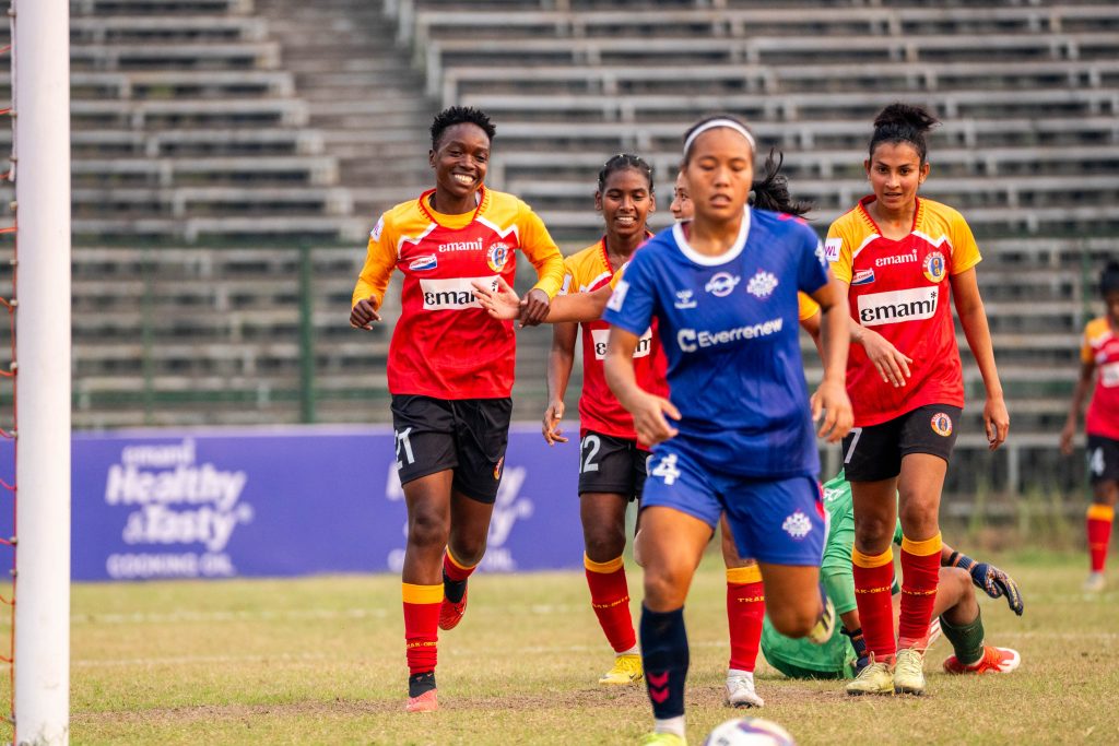 Maurine Achieng of East Bengal FC after scoring against Sethu FC