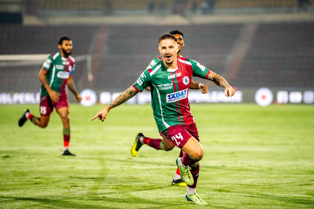 Maclaren of Mohun Bagan SG celebrating after scoring against East Bengal