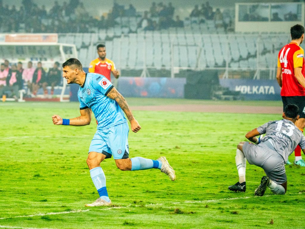 Karelis celebrating after scoring against East Bengal FC