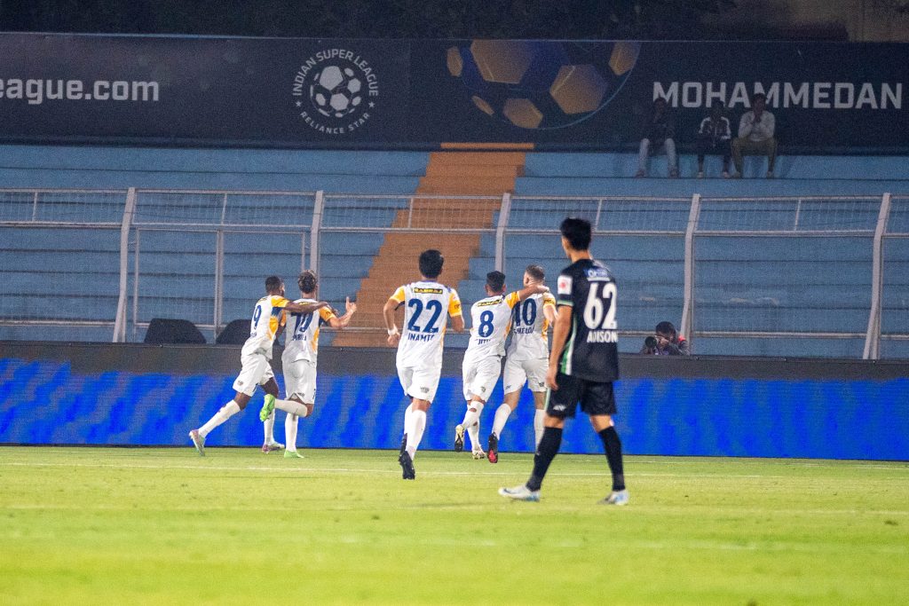 Chennaiyin FC celebrating after scoring 2nd goal against Mohammedan SC