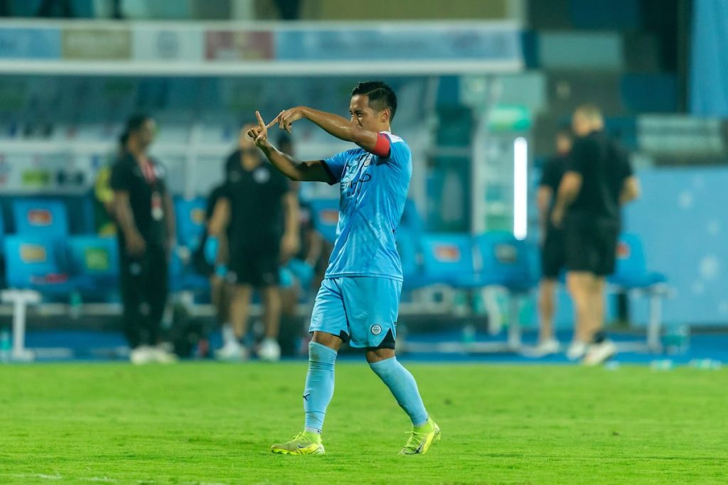 Chhangte of Mumbai City FC celebrating after scoring against Mohammedan SC