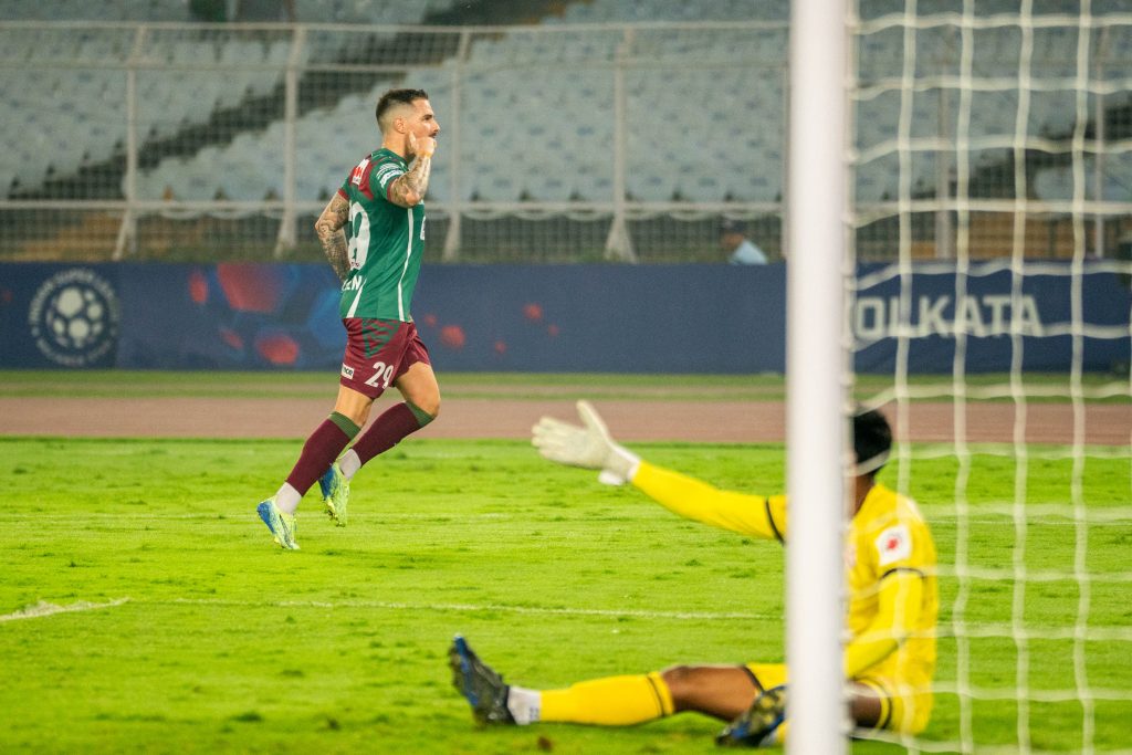 Maclaren of Mohun Bagan SG after scoring against Punjab FC