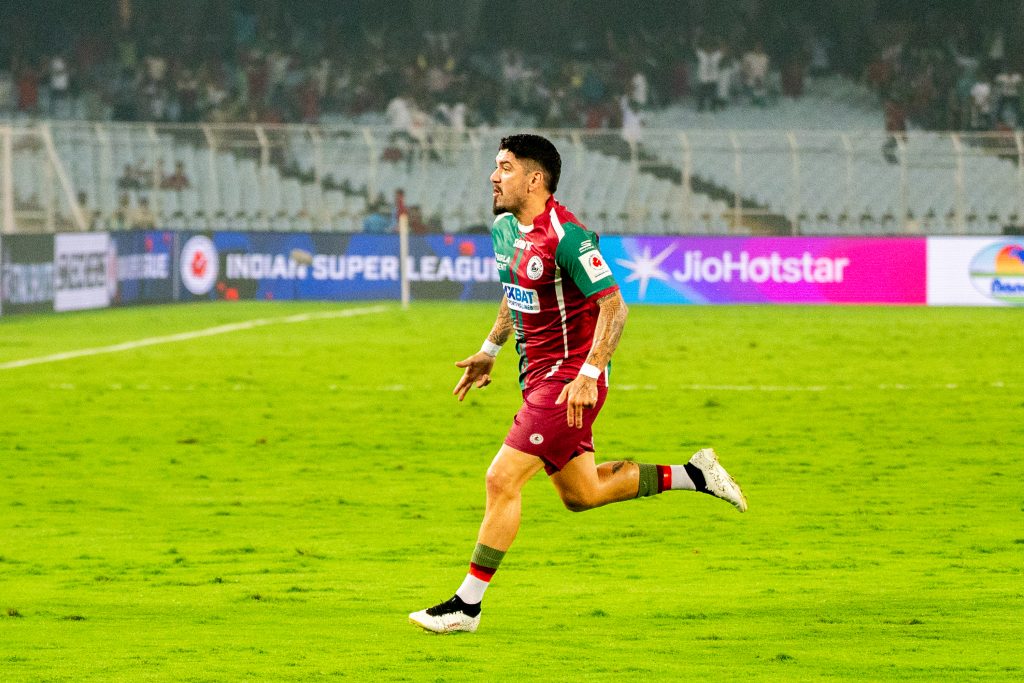 Petratos of Mohun Bagan SG after scoring the late winner