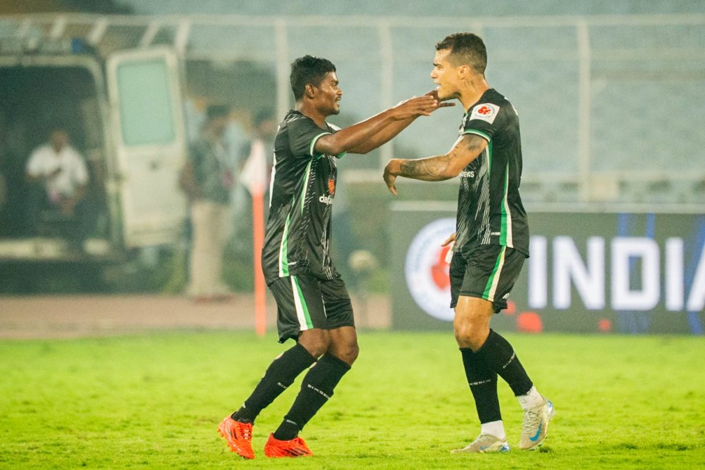 Franca of Mohammedan SC celebrating after scoring against East Bengal FC