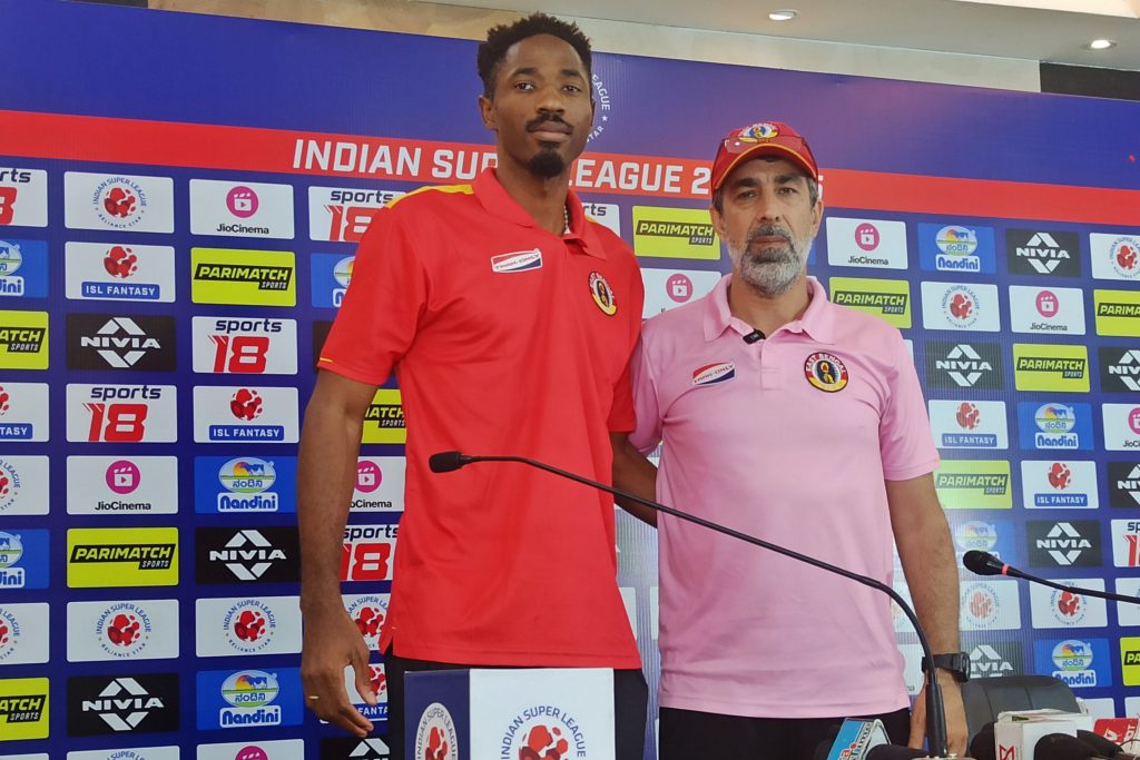 East Bengal FC coach and player at press conference before clash against Mohammedan SC