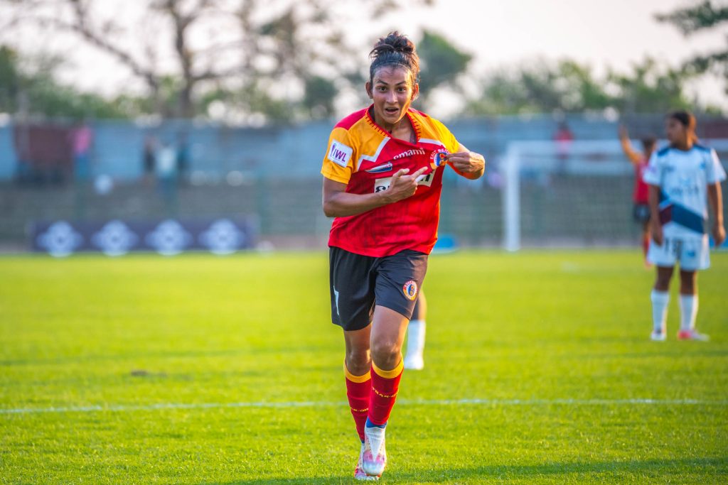Soumya Guguloth of East Bengal FC celebrating after scoring against Nita FA